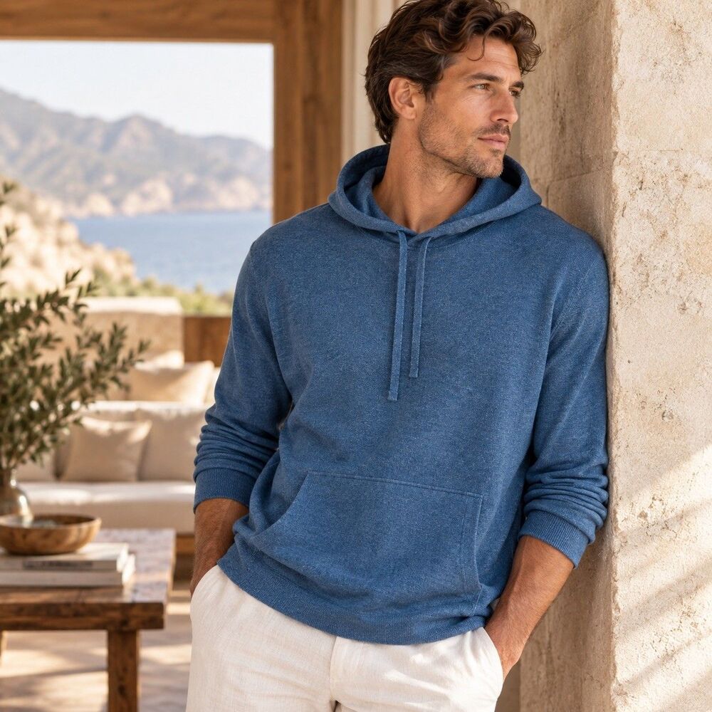 Banana Republic Men’s M Silk Linen Hoodie 55% Silk 45% Linen Blue